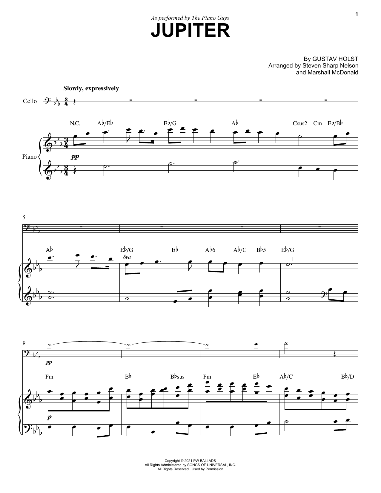 The Piano Guys Jupiter Sheet Music Notes & Chords for Cello and Piano - Download or Print PDF