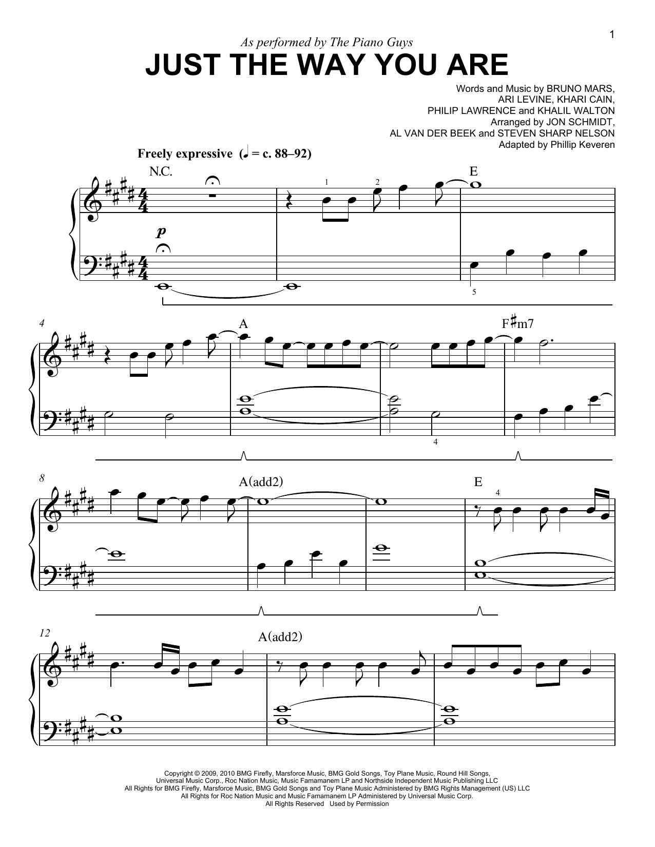 The Piano Guys Just The Way You Are (arr. Phillip Keveren) Sheet Music Notes & Chords for Easy Piano - Download or Print PDF