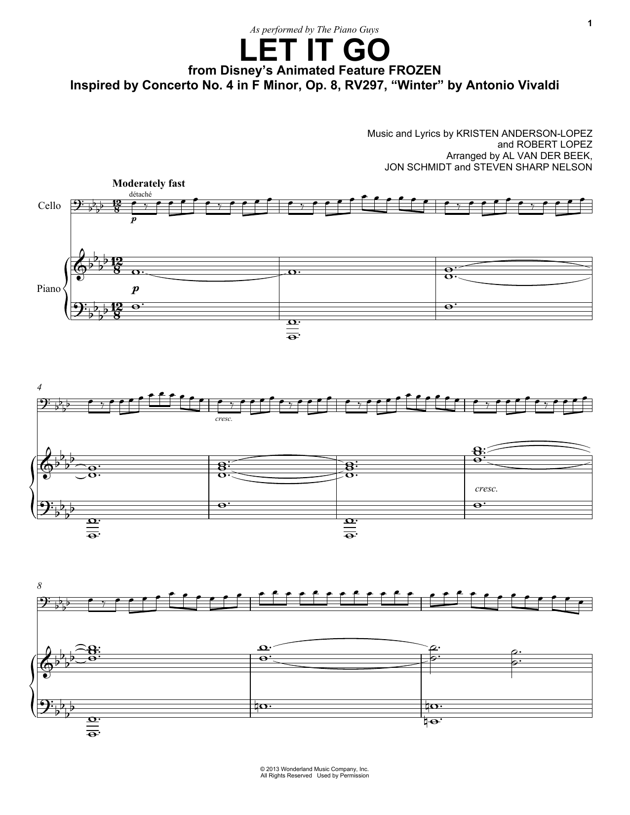 The Piano Guys Let It Go (from Frozen) Sheet Music Notes & Chords for Cello - Download or Print PDF