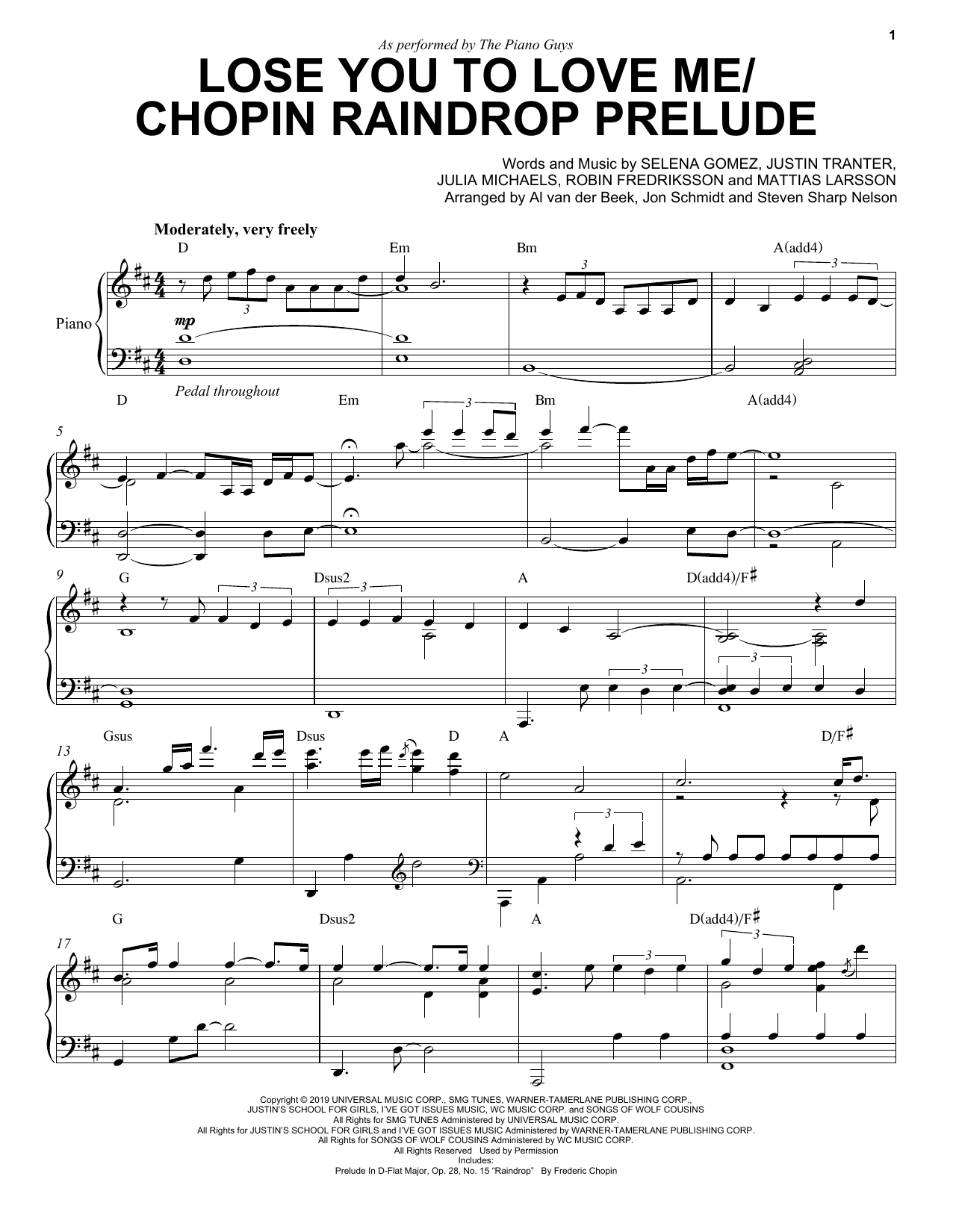 The Piano Guys Lose You To Love Me/Chopin Raindrop Prelude Sheet Music Notes & Chords for Piano Solo - Download or Print PDF