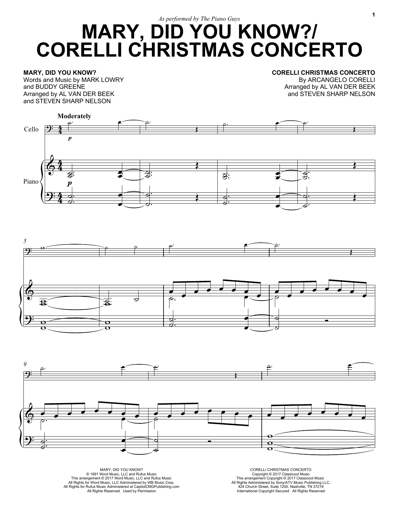 The Piano Guys Mary, Did You Know?/Corelli Christmas Concerto Sheet Music Notes & Chords for Piano - Download or Print PDF