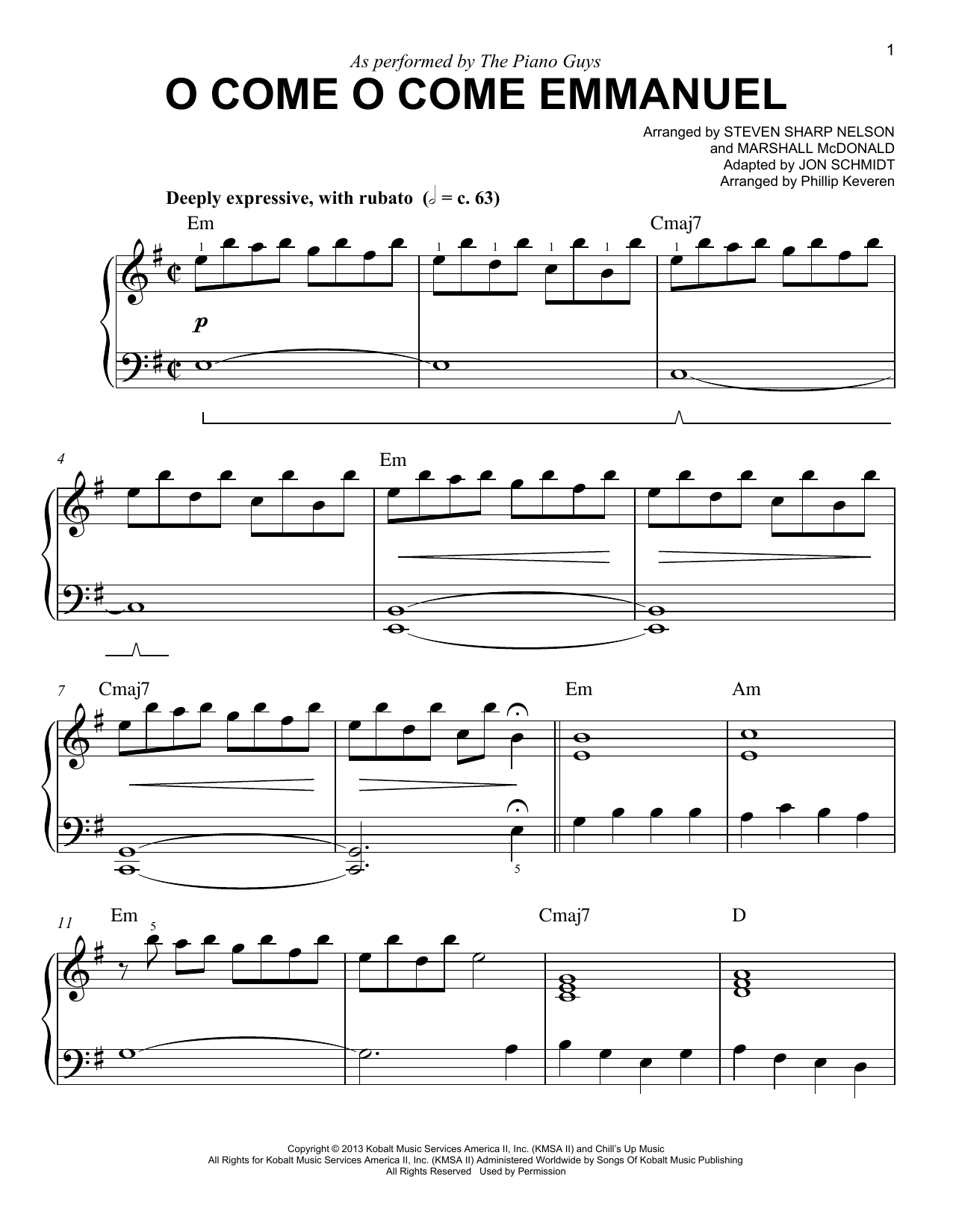 The Piano Guys O Come O Come Emmanuel (arr. Phillip Keveren) Sheet Music Notes & Chords for Easy Piano - Download or Print PDF