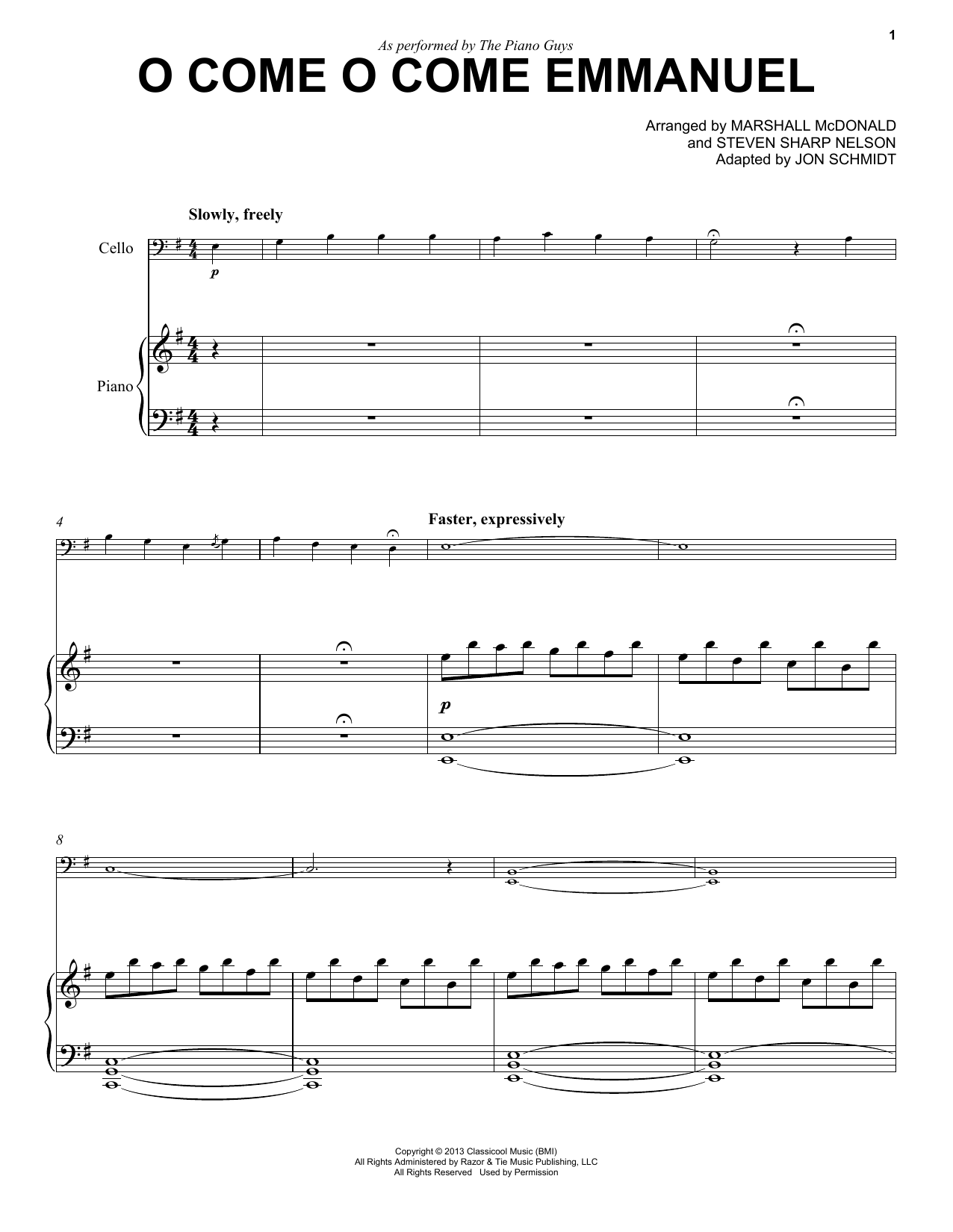 The Piano Guys O Come O Come Emmanuel Sheet Music Notes & Chords for Cello and Piano - Download or Print PDF