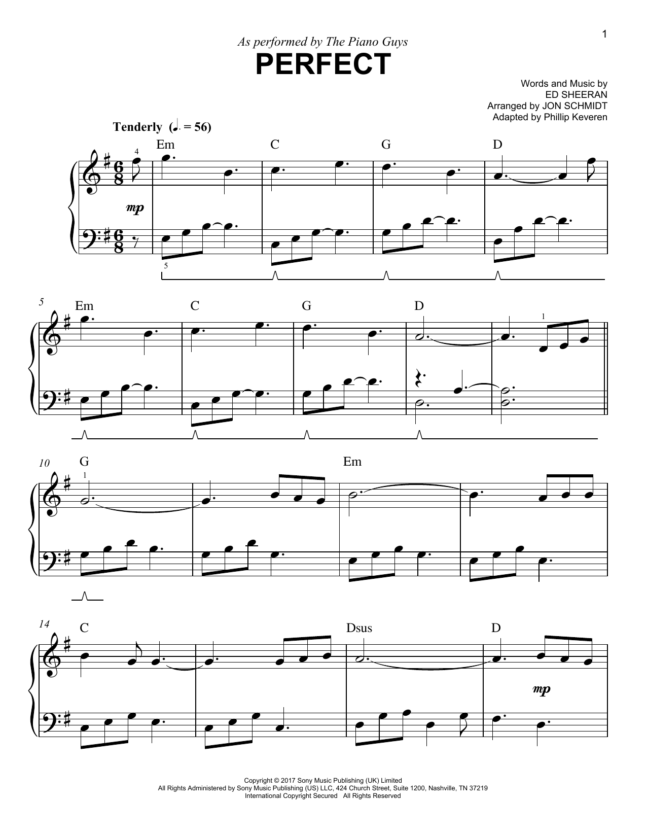 The Piano Guys Perfect (arr. Phillip Keveren) Sheet Music Notes & Chords for Easy Piano - Download or Print PDF