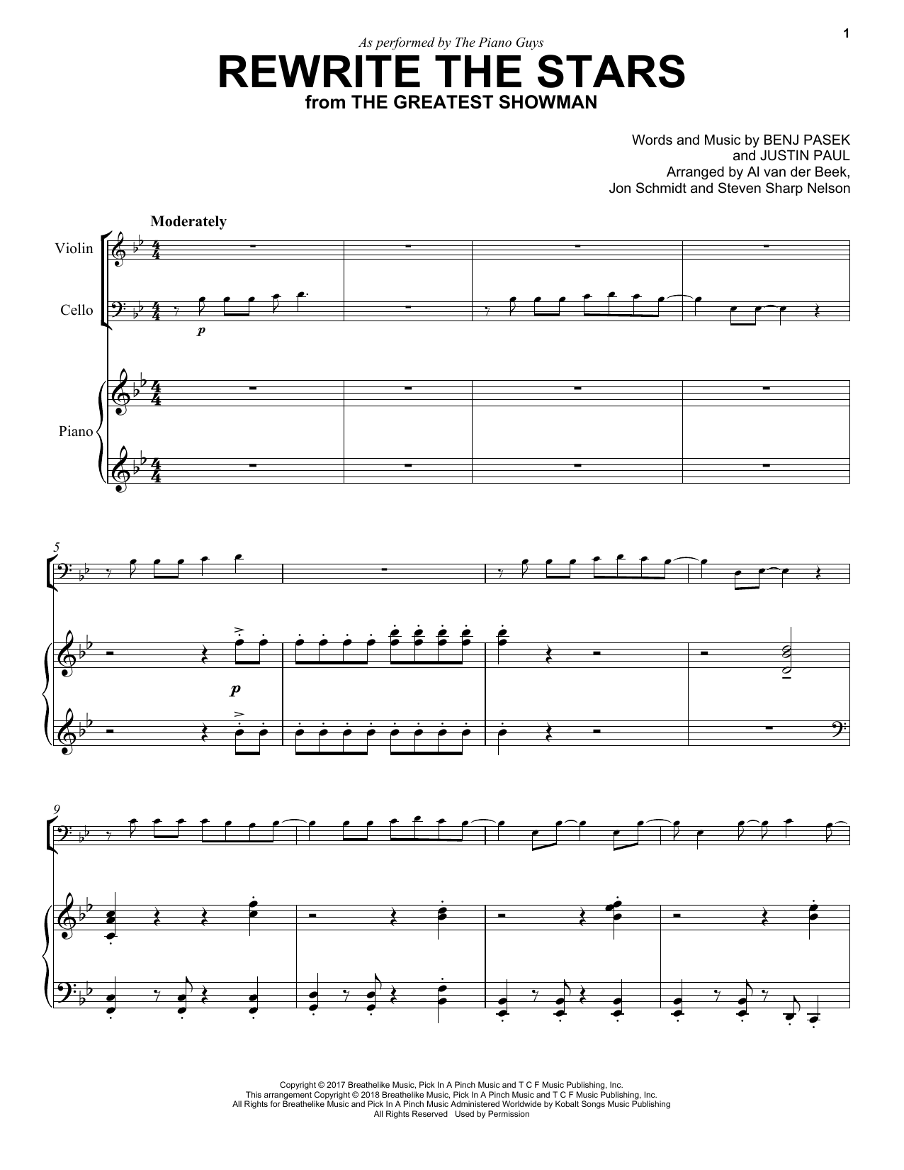 The Piano Guys Rewrite The Stars (from The Greatest Showman) Sheet Music Notes & Chords for Instrumental Duet and Piano - Download or Print PDF