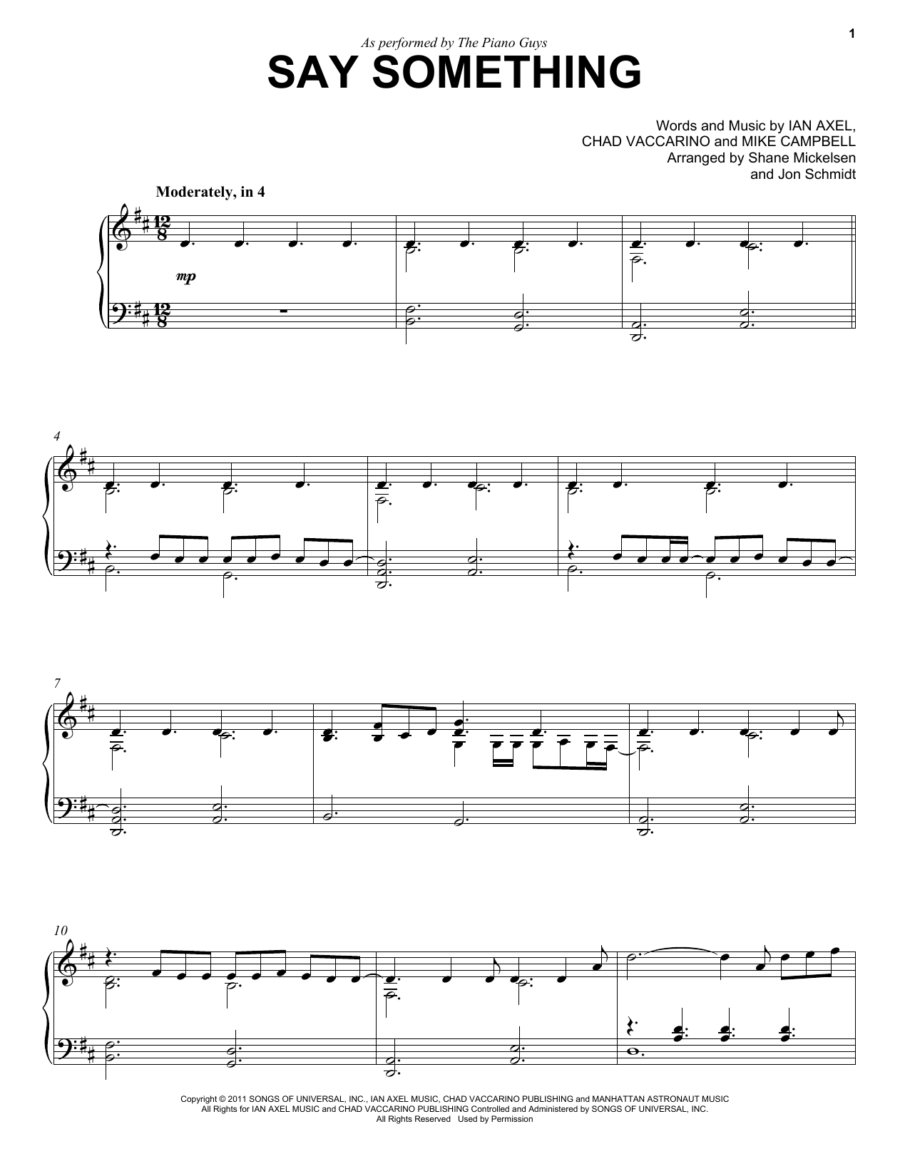 The Piano Guys Say Something Sheet Music Notes & Chords for Piano - Download or Print PDF