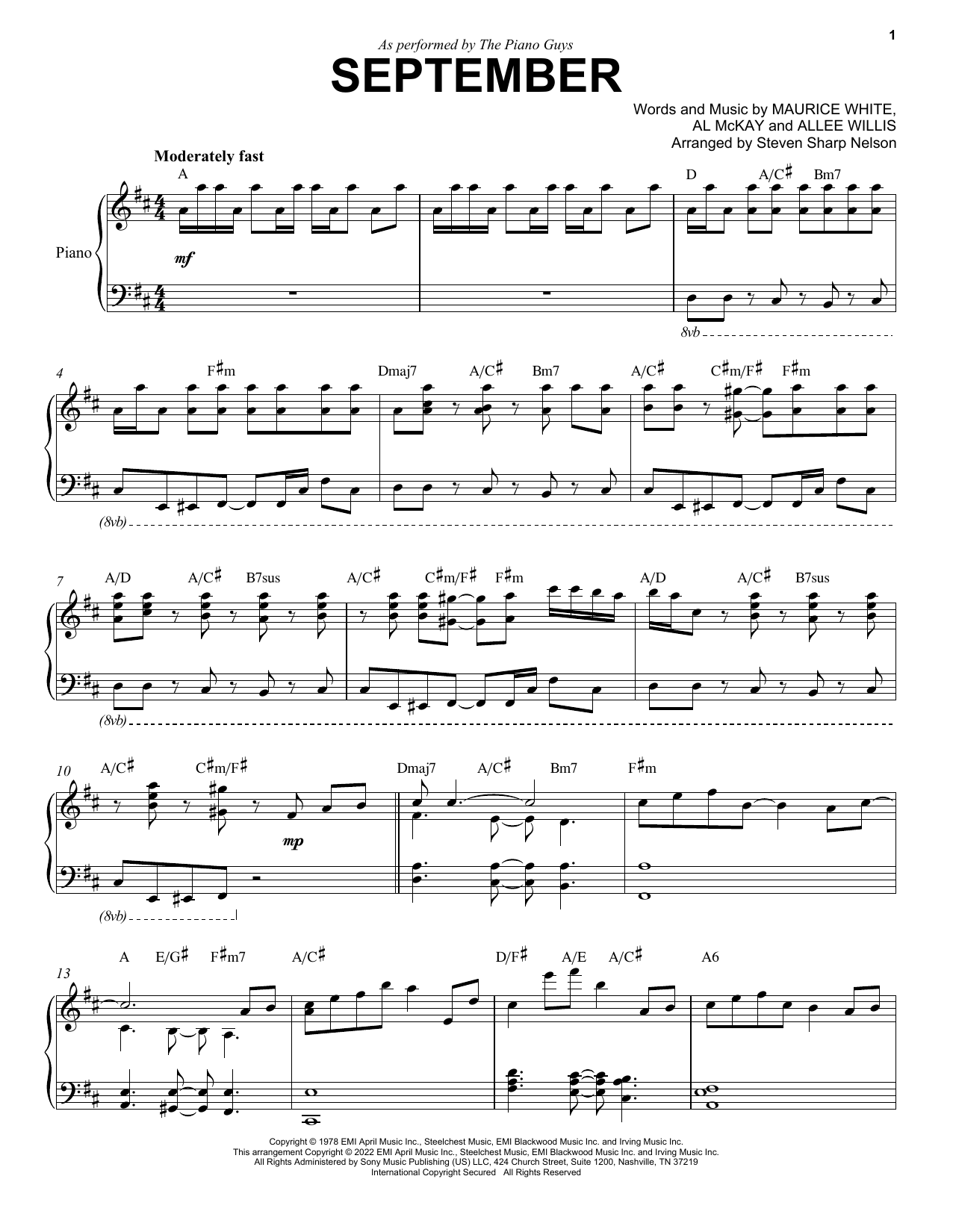 The Piano Guys September Sheet Music Notes & Chords for Piano Solo - Download or Print PDF
