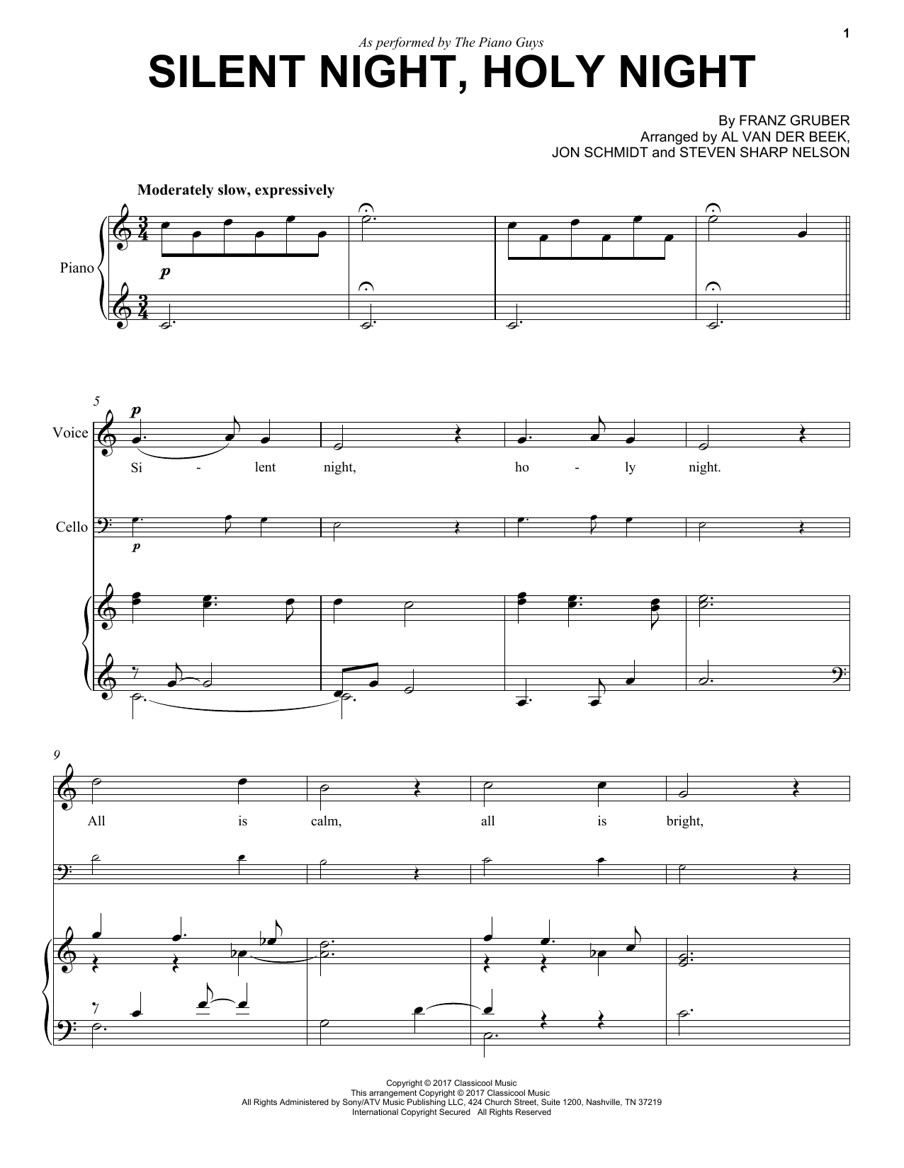 The Piano Guys Silent Night, Holy Night Sheet Music Notes & Chords for Cello - Download or Print PDF
