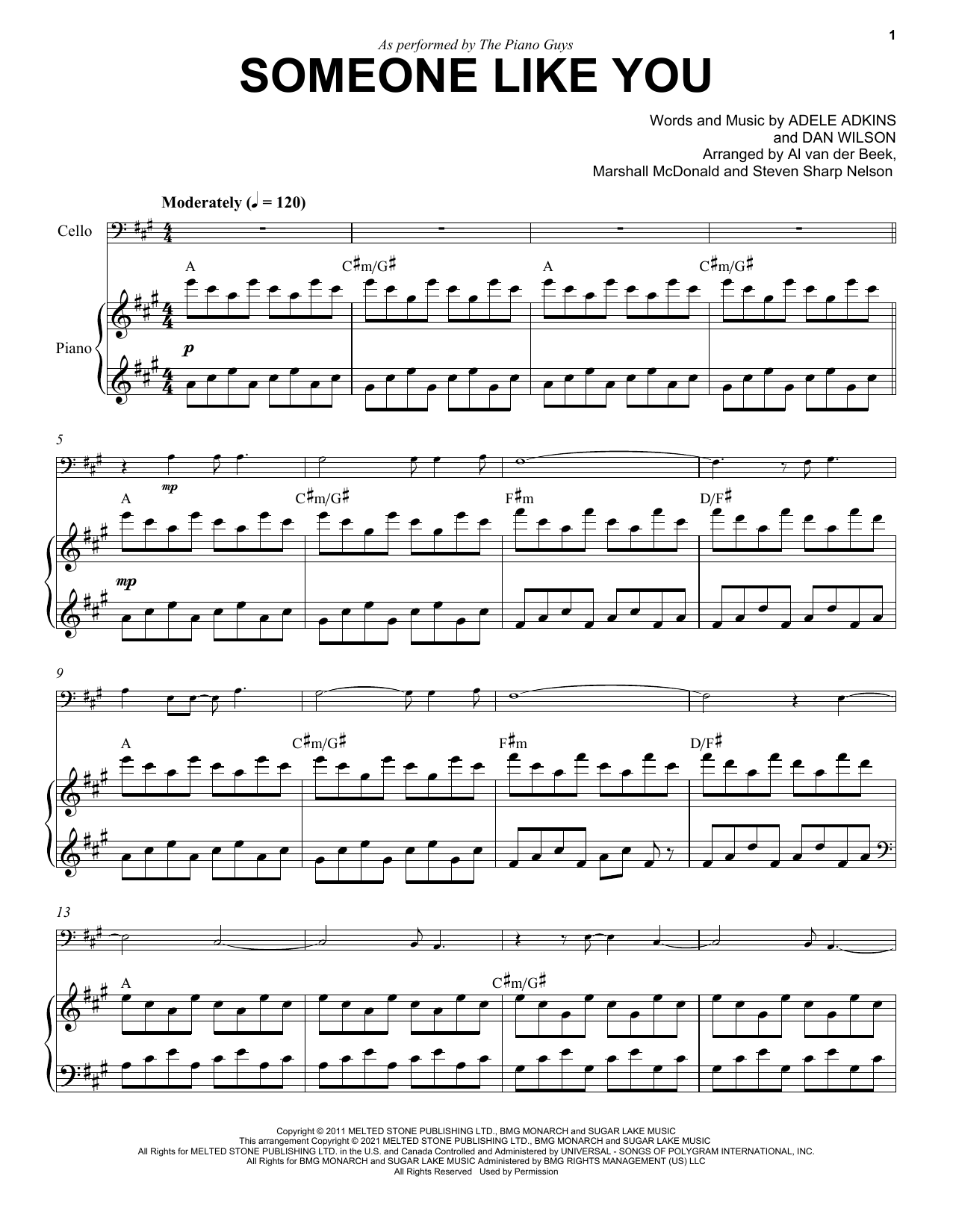 The Piano Guys Someone Like You Sheet Music Notes & Chords for Cello and Piano - Download or Print PDF