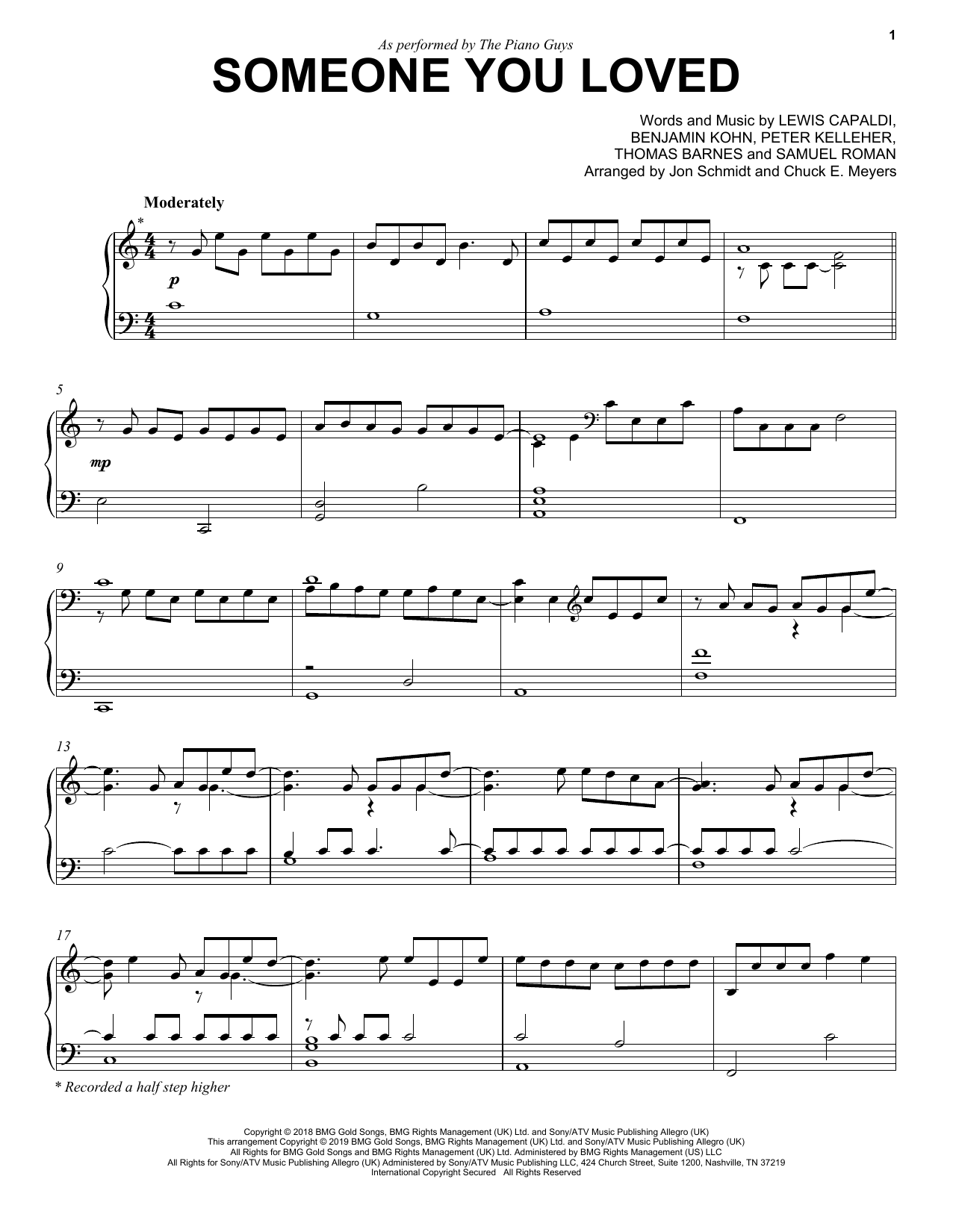 The Piano Guys Someone You Loved Sheet Music Notes & Chords for Piano Solo - Download or Print PDF