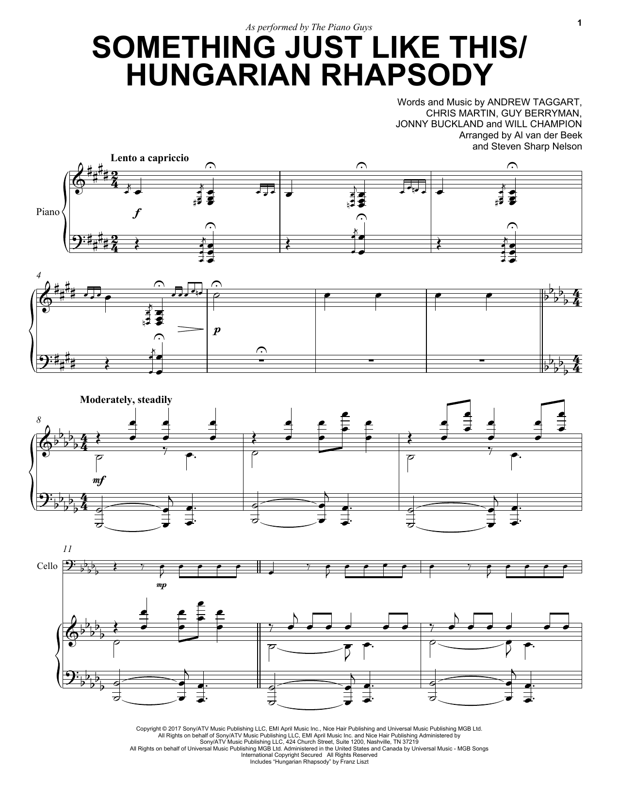 The Piano Guys Something Just Like This / Hungarian Rhapsody Sheet Music Notes & Chords for Cello and Piano - Download or Print PDF