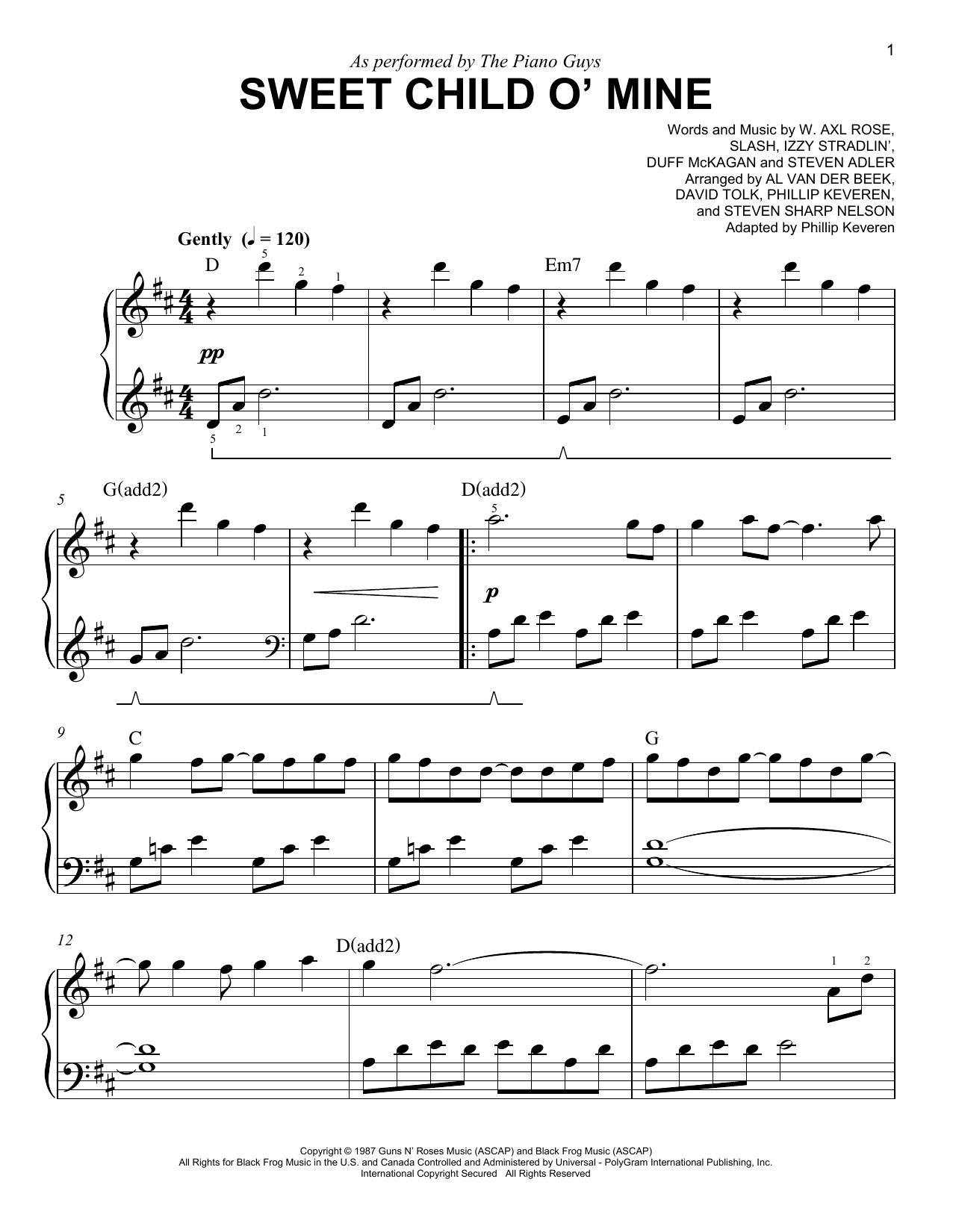 The Piano Guys Sweet Child O' Mine (arr. Phillip Keveren) Sheet Music Notes & Chords for Easy Piano - Download or Print PDF