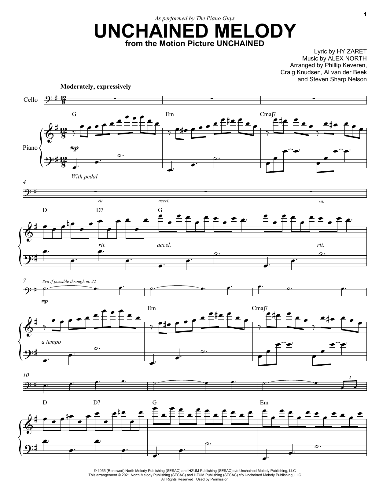 The Piano Guys Unchained Melody Sheet Music Notes & Chords for Cello and Piano - Download or Print PDF