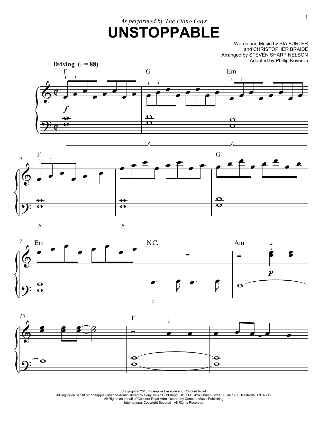 The Piano Guys Unstoppable (arr. Phillip Keveren) Sheet Music Notes & Chords for Easy Piano - Download or Print PDF