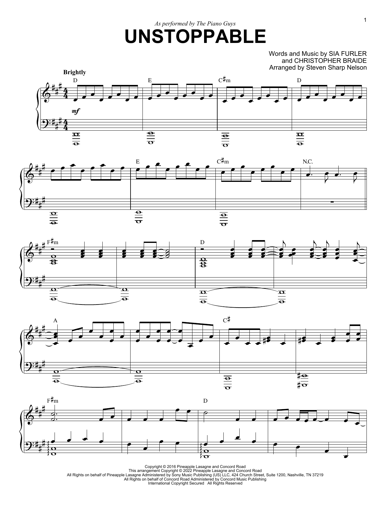 The Piano Guys Unstoppable Sheet Music Notes & Chords for Piano Solo - Download or Print PDF