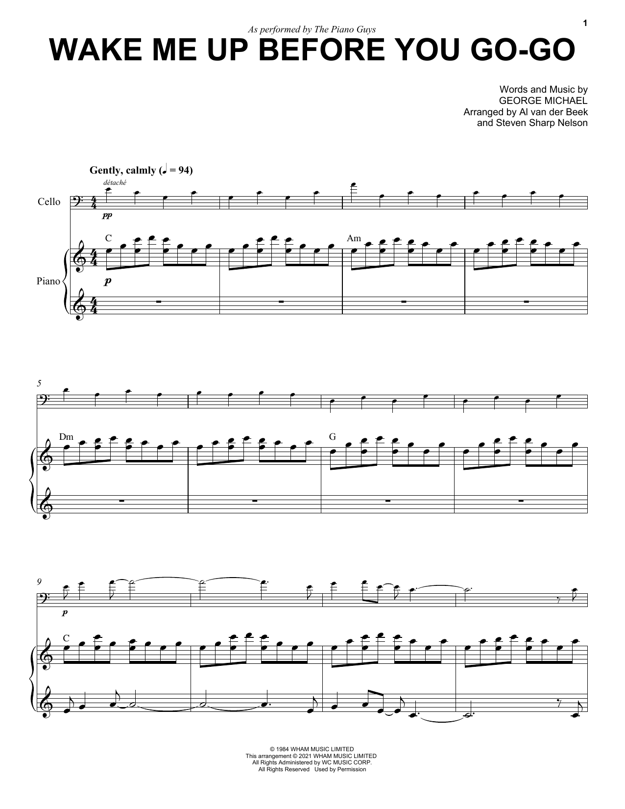The Piano Guys Wake Me Up Before You Go-Go Sheet Music Notes & Chords for Cello and Piano - Download or Print PDF