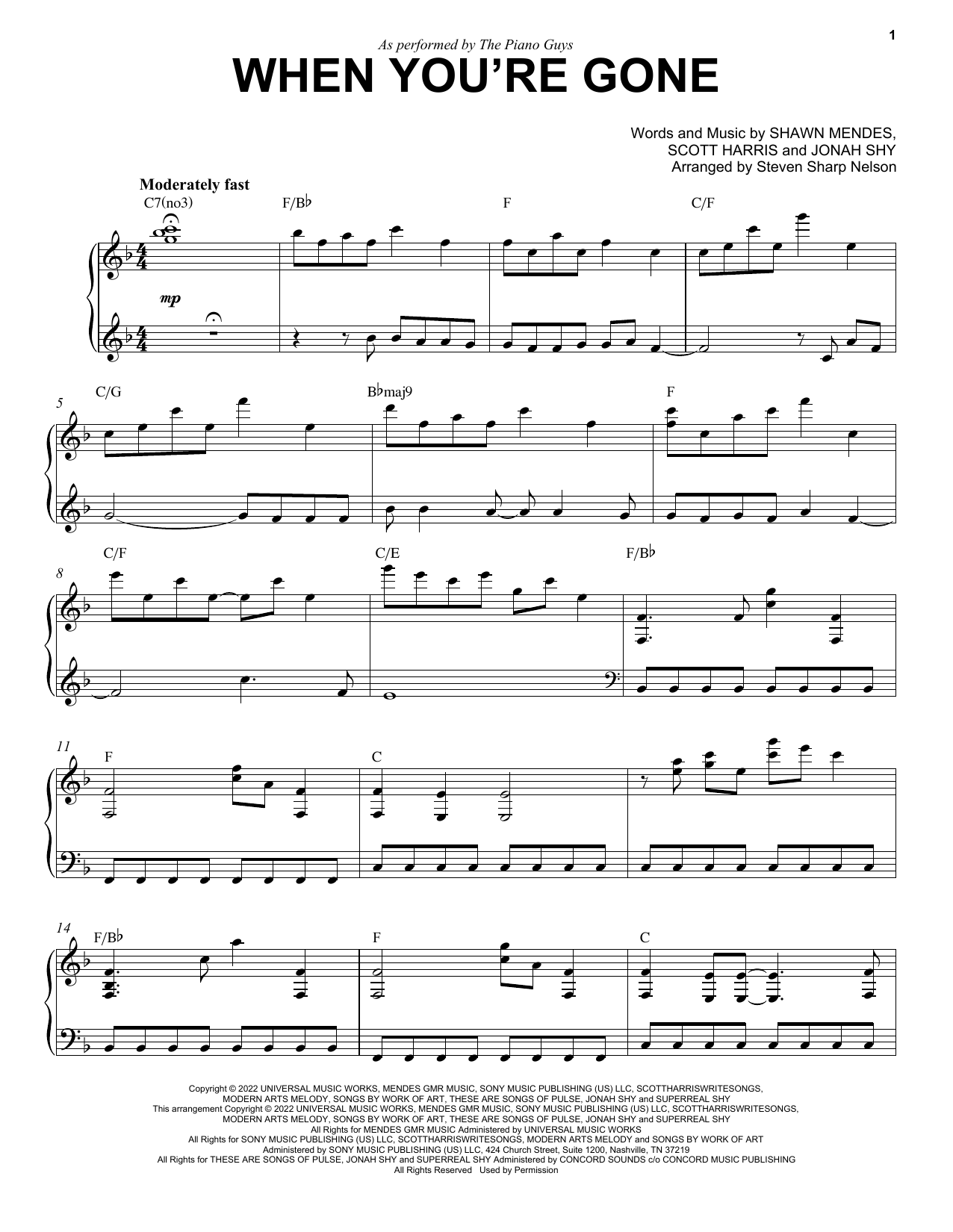 The Piano Guys When You're Gone Sheet Music Notes & Chords for Piano Solo - Download or Print PDF