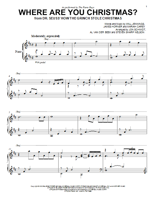 The Piano Guys Where Are You Christmas? (from How The Grinch Stole Christmas) Sheet Music Notes & Chords for Piano - Download or Print PDF