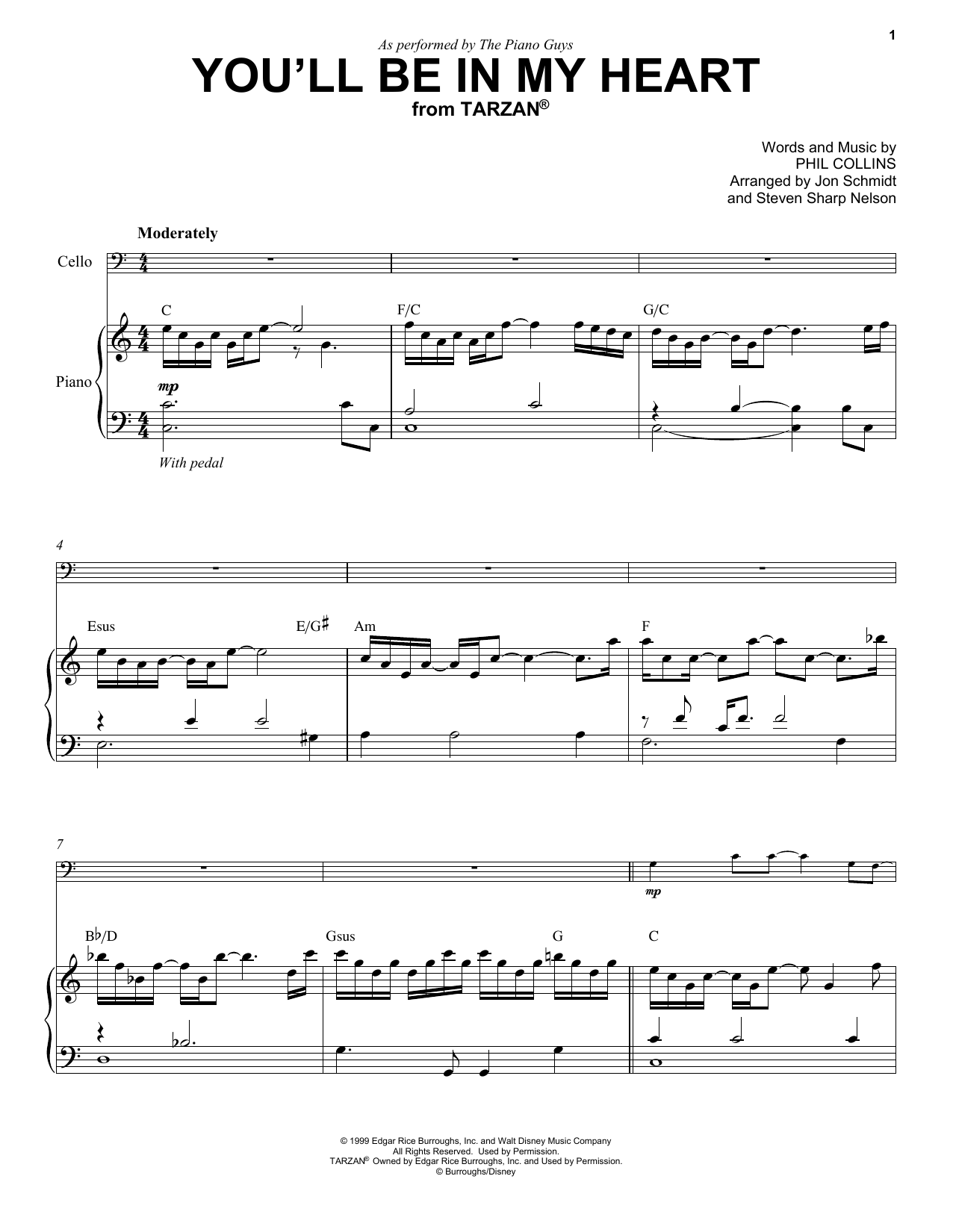 The Piano Guys You'll Be In My Heart (from Tarzan) Sheet Music Notes & Chords for Cello and Piano - Download or Print PDF