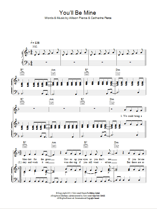 The Pierces You'll Be Mine Sheet Music Notes & Chords for Piano, Vocal & Guitar (Right-Hand Melody) - Download or Print PDF