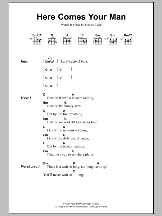 The Pixies Here Comes Your Man Sheet Music Notes & Chords for Ukulele Lyrics & Chords - Download or Print PDF