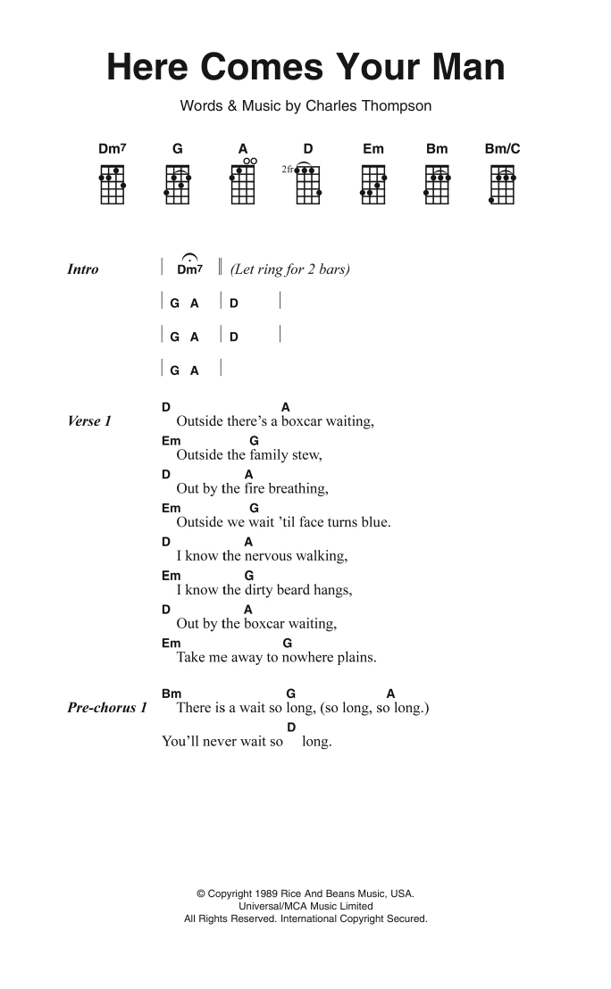 The Pixies Here Comes Your Man Sheet Music Notes & Chords for Ukulele Lyrics & Chords - Download or Print PDF