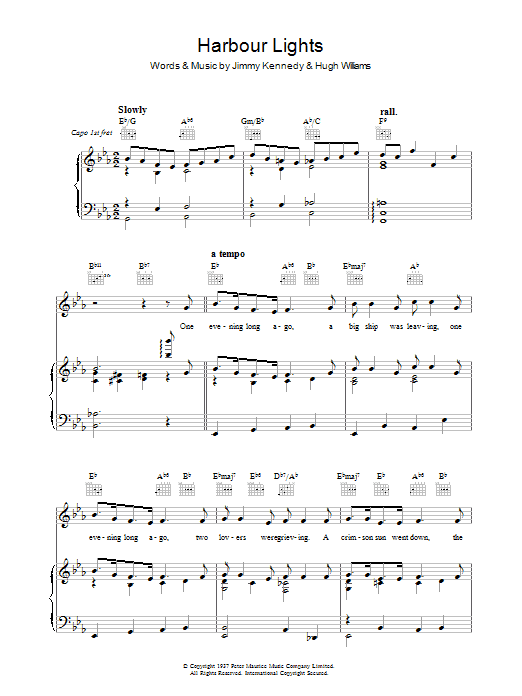 The Platters Harbour Lights Sheet Music Notes & Chords for Piano, Vocal & Guitar (Right-Hand Melody) - Download or Print PDF