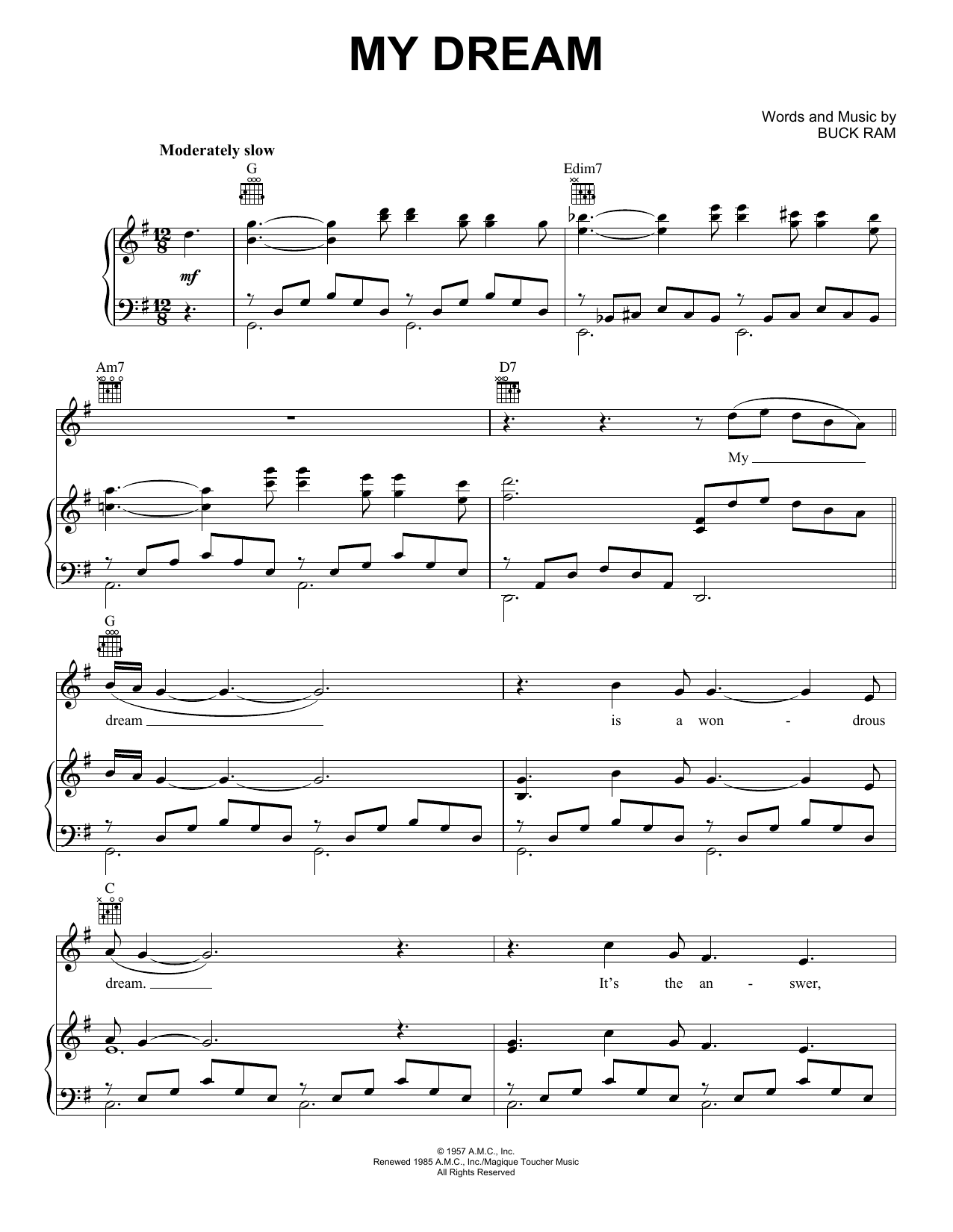 The Platters My Dream Sheet Music Notes & Chords for Piano, Vocal & Guitar (Right-Hand Melody) - Download or Print PDF