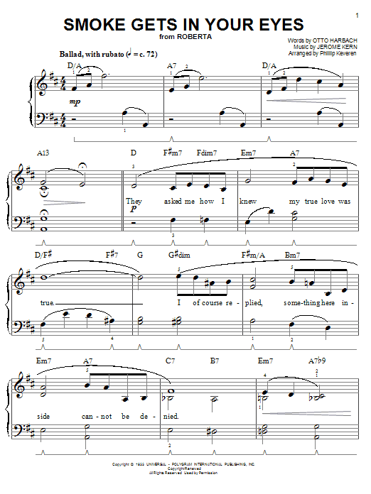 The Platters Smoke Gets In Your Eyes (arr. Phillip Keveren) Sheet Music Notes & Chords for Easy Piano - Download or Print PDF