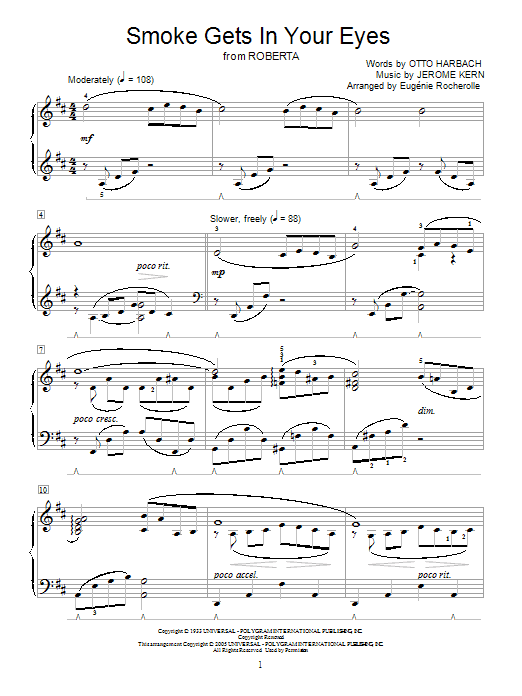 Jerome Kern Smoke Gets In Your Eyes Sheet Music Notes & Chords for Educational Piano - Download or Print PDF