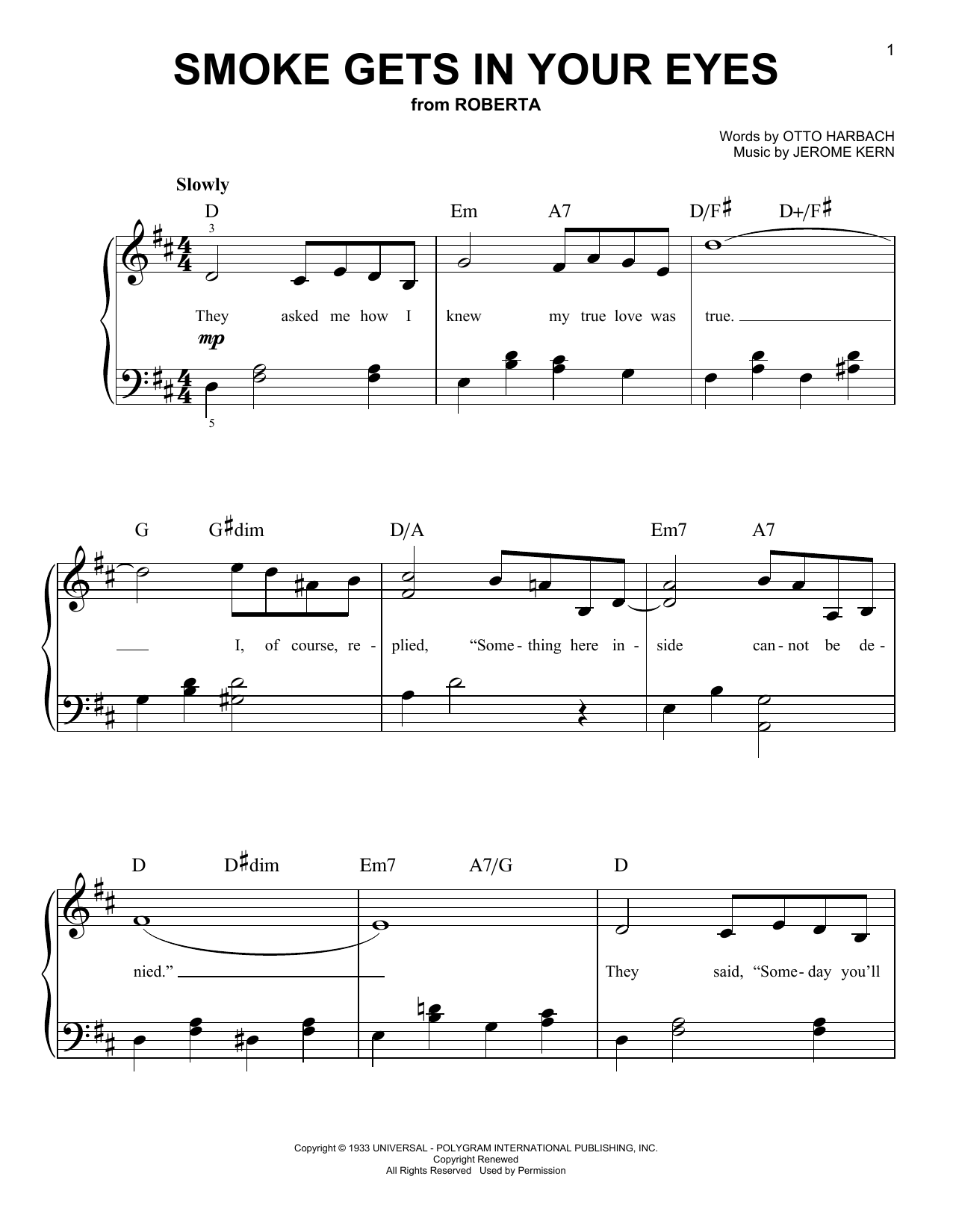 The Platters Smoke Gets In Your Eyes Sheet Music Notes & Chords for Piano (Big Notes) - Download or Print PDF