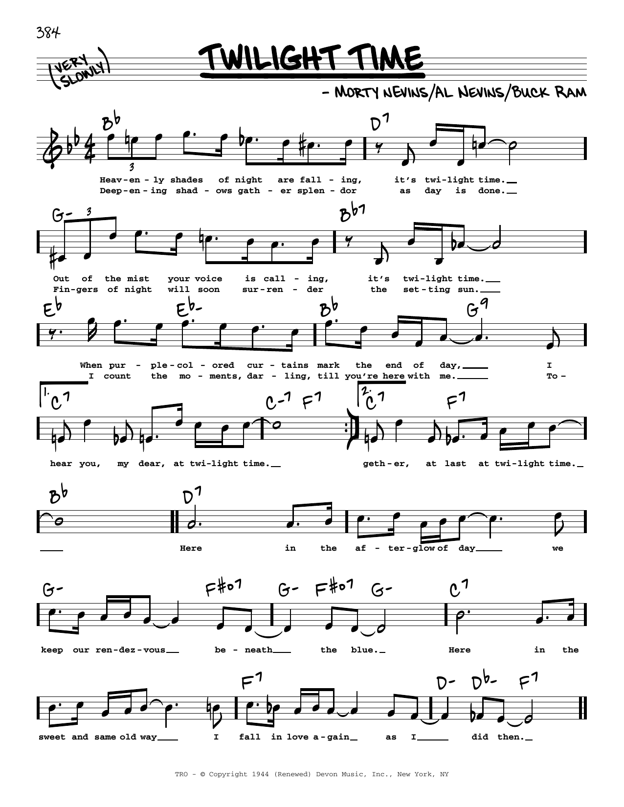 The Platters Twilight Time (High Voice) Sheet Music Notes & Chords for Real Book – Melody, Lyrics & Chords - Download or Print PDF