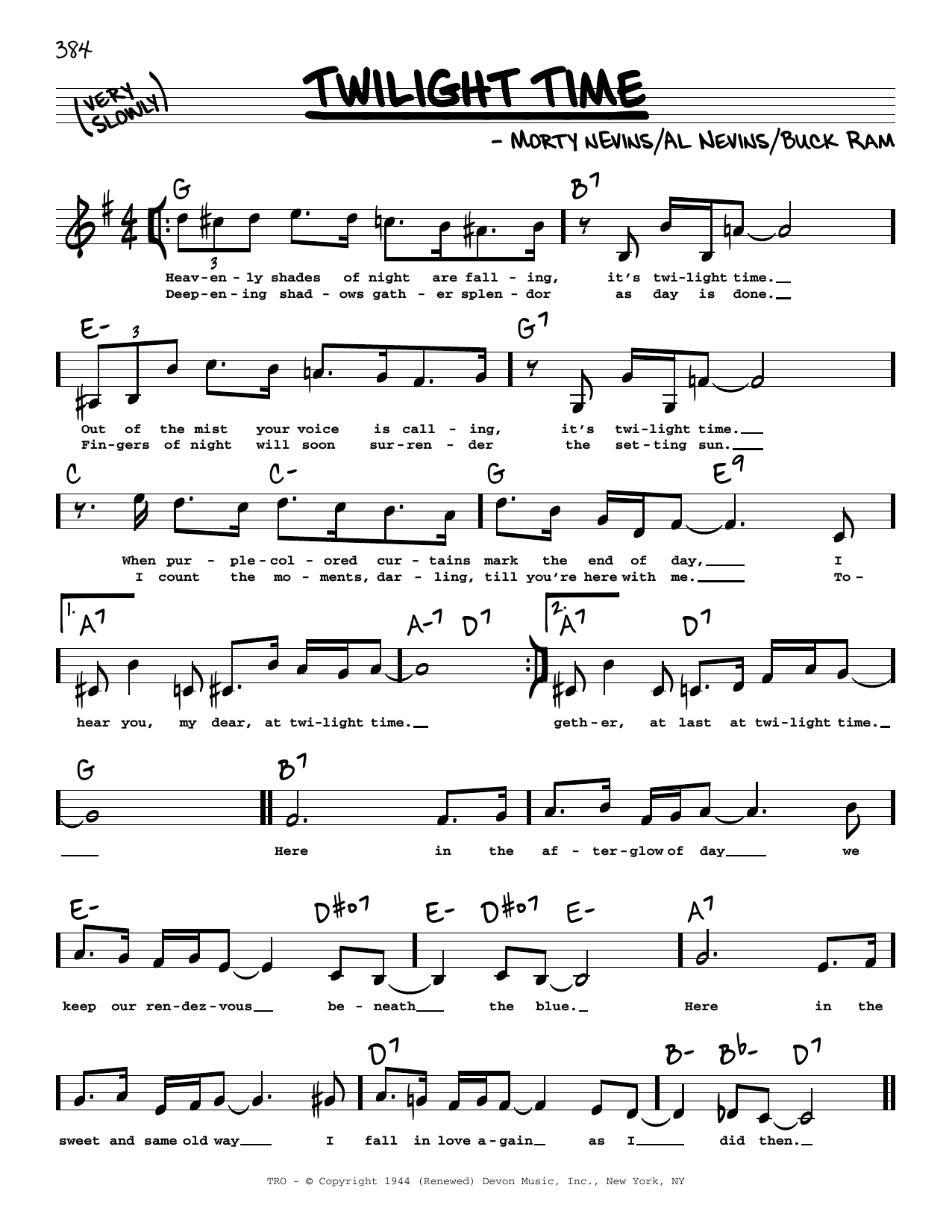 The Platters Twilight Time (Low Voice) Sheet Music Notes & Chords for Real Book – Melody, Lyrics & Chords - Download or Print PDF