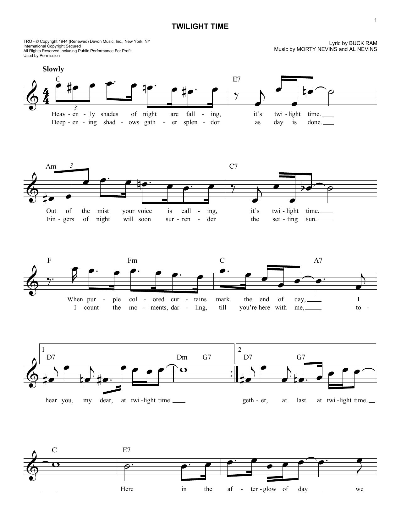 The Platters Twilight Time Sheet Music Notes & Chords for Piano, Vocal & Guitar Chords (Right-Hand Melody) - Download or Print PDF