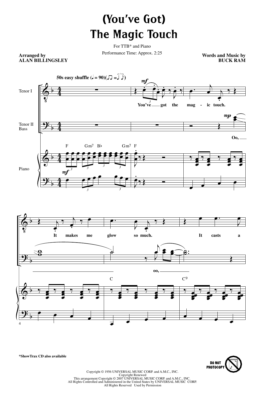 The Platters (You've Got) The Magic Touch (arr. Alan Billingsley) Sheet Music Notes & Chords for TTBB Choir - Download or Print PDF