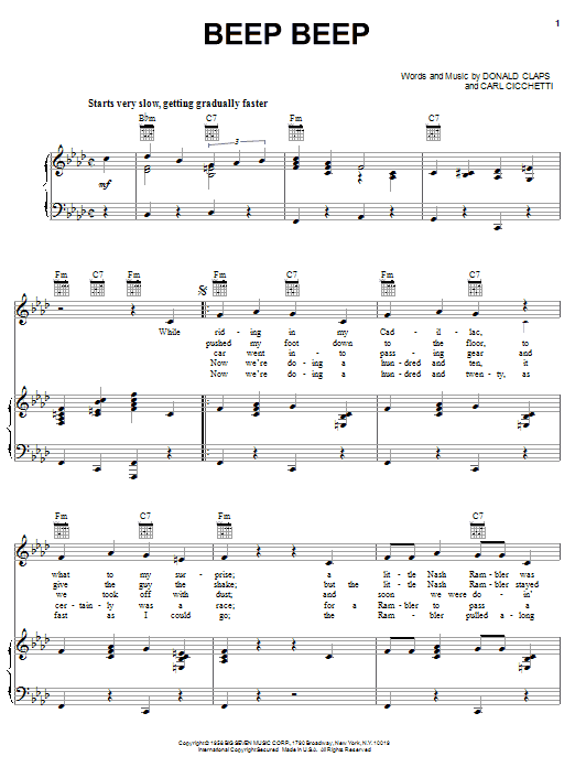 The Playmates Beep Beep Sheet Music Notes & Chords for Melody Line, Lyrics & Chords - Download or Print PDF