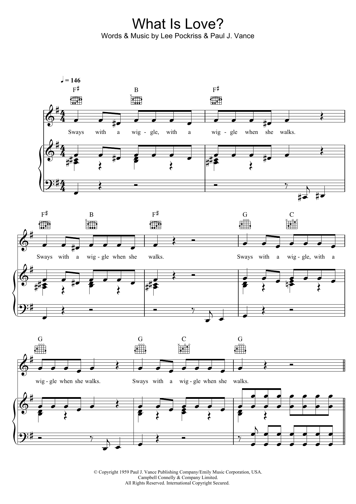 The Playmates What Is Love? Sheet Music Notes & Chords for Piano, Vocal & Guitar (Right-Hand Melody) - Download or Print PDF