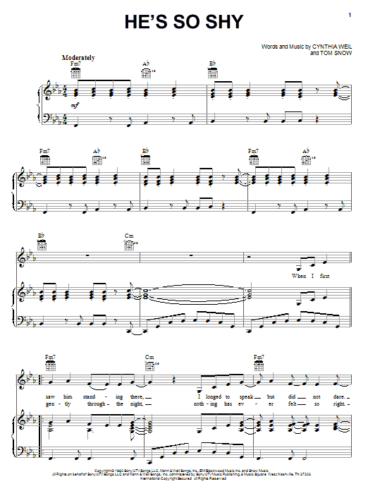 The Pointer Sisters He's So Shy Sheet Music Notes & Chords for Piano, Vocal & Guitar (Right-Hand Melody) - Download or Print PDF
