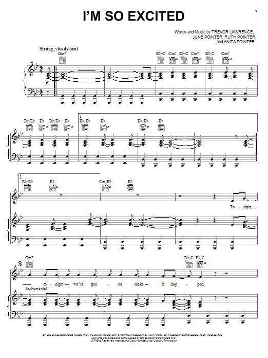 The Pointer Sisters I'm So Excited Sheet Music Notes & Chords for Piano, Vocal & Guitar (Right-Hand Melody) - Download or Print PDF