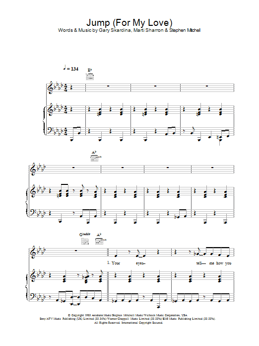 The Pointer Sisters Jump (For My Love) Sheet Music Notes & Chords for Piano, Vocal & Guitar - Download or Print PDF