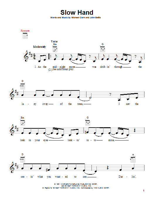 The Pointer Sisters Slow Hand Sheet Music Notes & Chords for Ukulele - Download or Print PDF