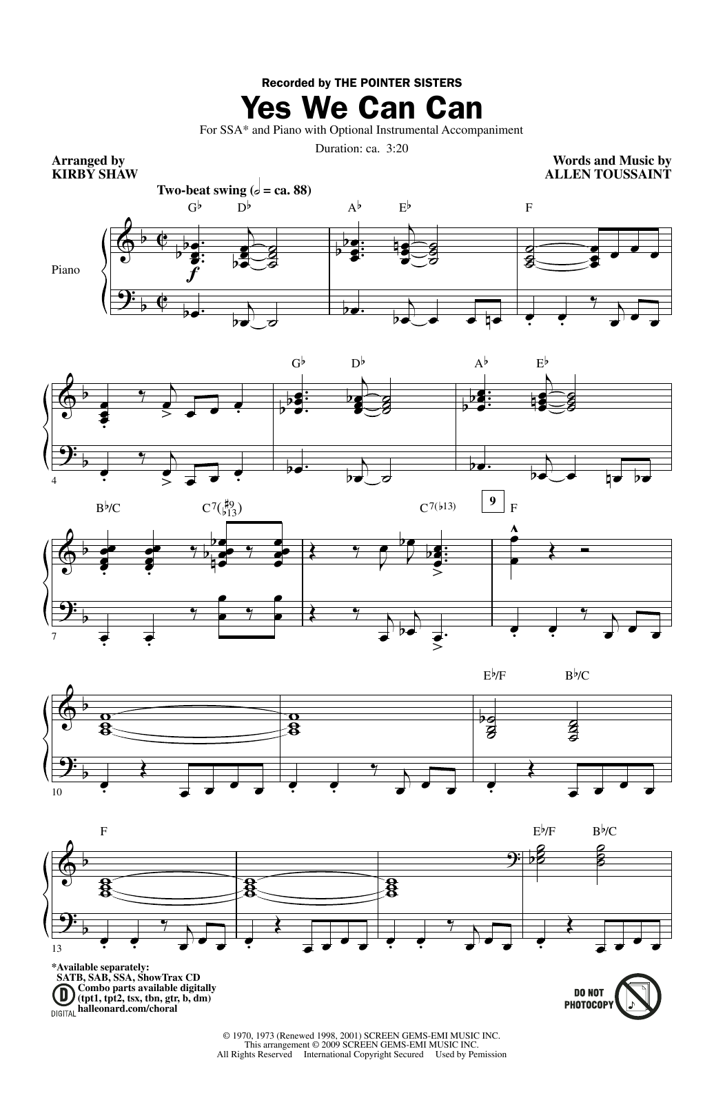 The Pointer Sisters Yes We Can Can (arr. Kirby Shaw) Sheet Music Notes & Chords for SATB Choir - Download or Print PDF