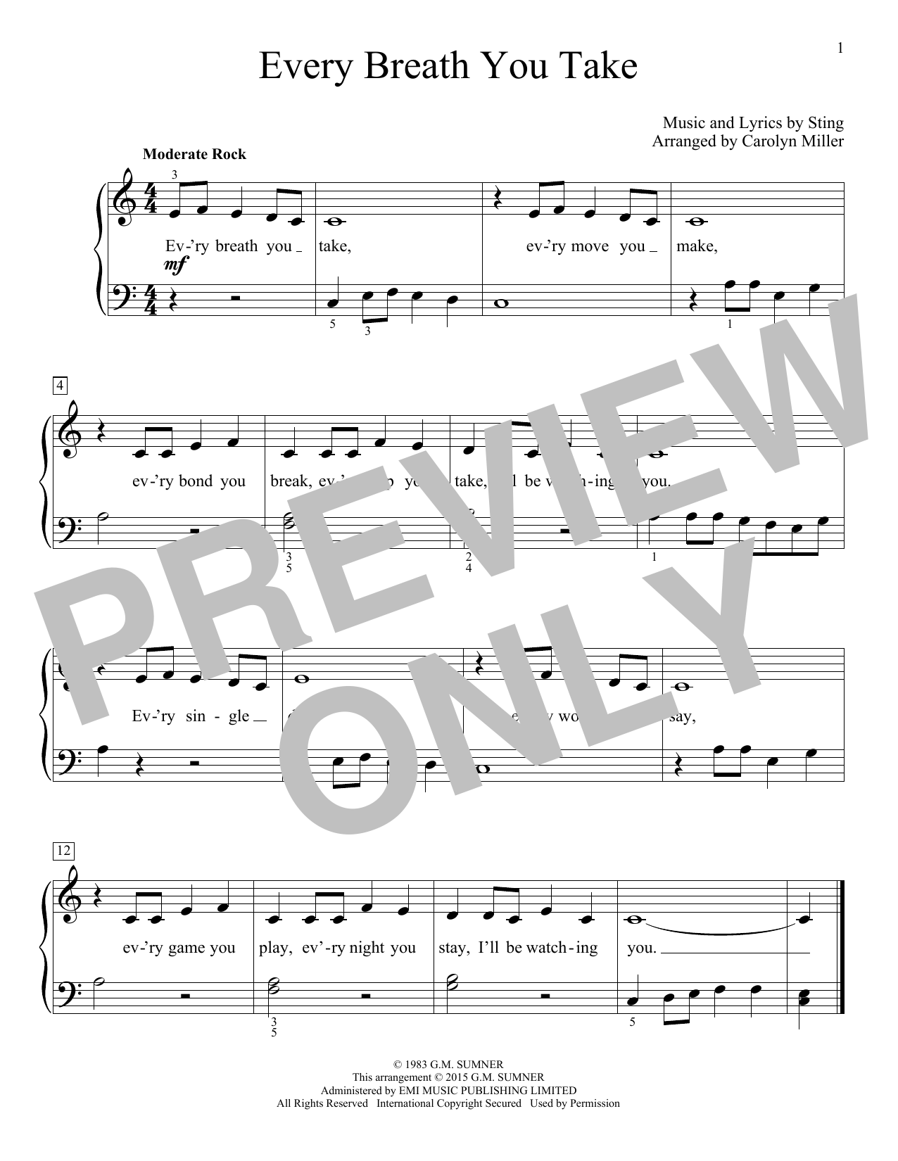 The Police (Arr. Carolyn Miller) Every Breath You Take Sheet Music Notes & Chords for Educational Piano - Download or Print PDF