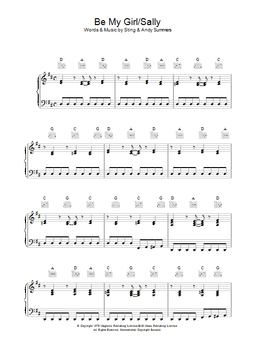 The Police Be My Girl, Sally Sheet Music Notes & Chords for Piano, Vocal & Guitar - Download or Print PDF