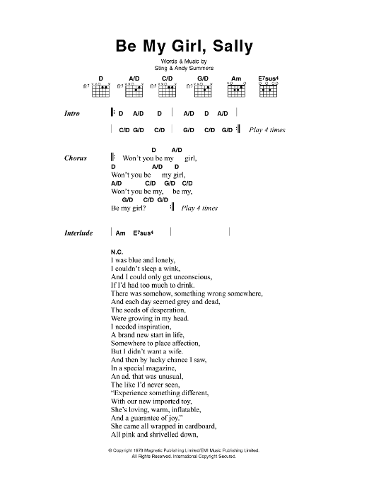 The Police Be My Girl, Sally Sheet Music Notes & Chords for Lyrics & Chords - Download or Print PDF