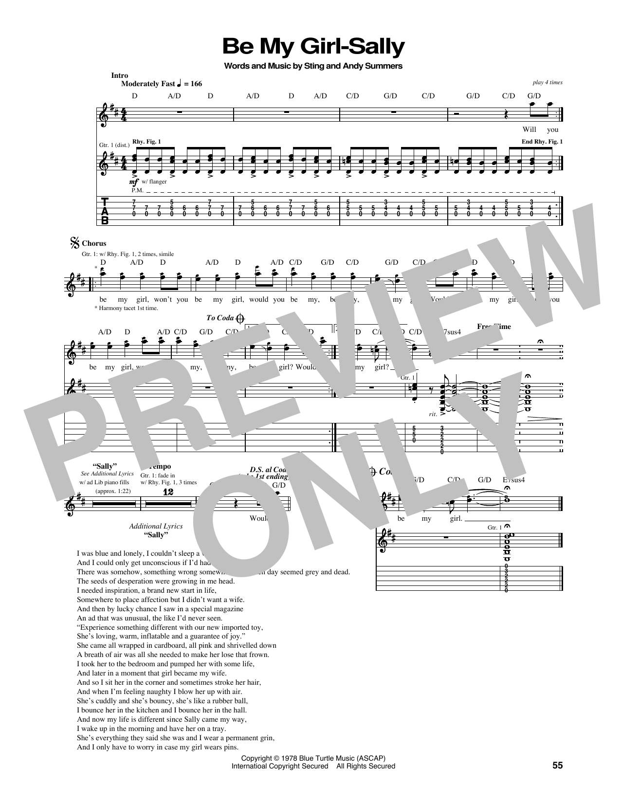 The Police Be My Girl Sheet Music Notes & Chords for Guitar Tab - Download or Print PDF