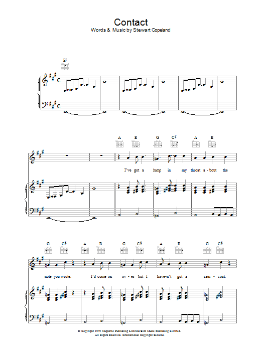 The Police Contact Sheet Music Notes & Chords for Piano, Vocal & Guitar (Right-Hand Melody) - Download or Print PDF