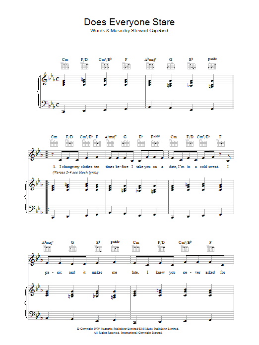 The Police Does Everyone Stare Sheet Music Notes & Chords for Lyrics & Chords - Download or Print PDF