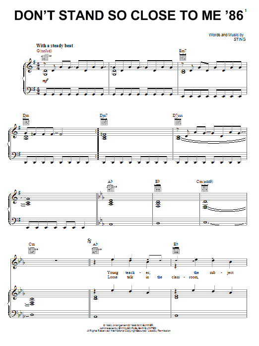 The Police Don't Stand So Close To Me '86 Sheet Music Notes & Chords for Piano, Vocal & Guitar (Right-Hand Melody) - Download or Print PDF