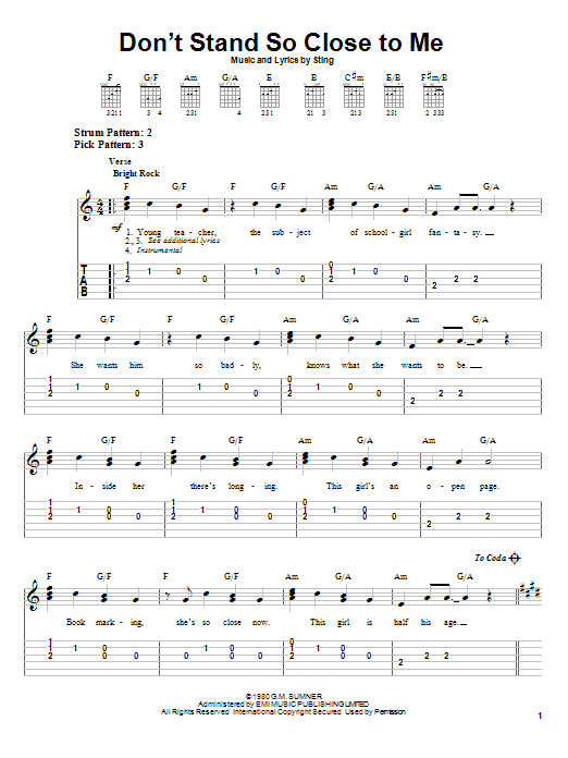 The Police Don't Stand So Close To Me Sheet Music Notes & Chords for Lyrics & Chords - Download or Print PDF